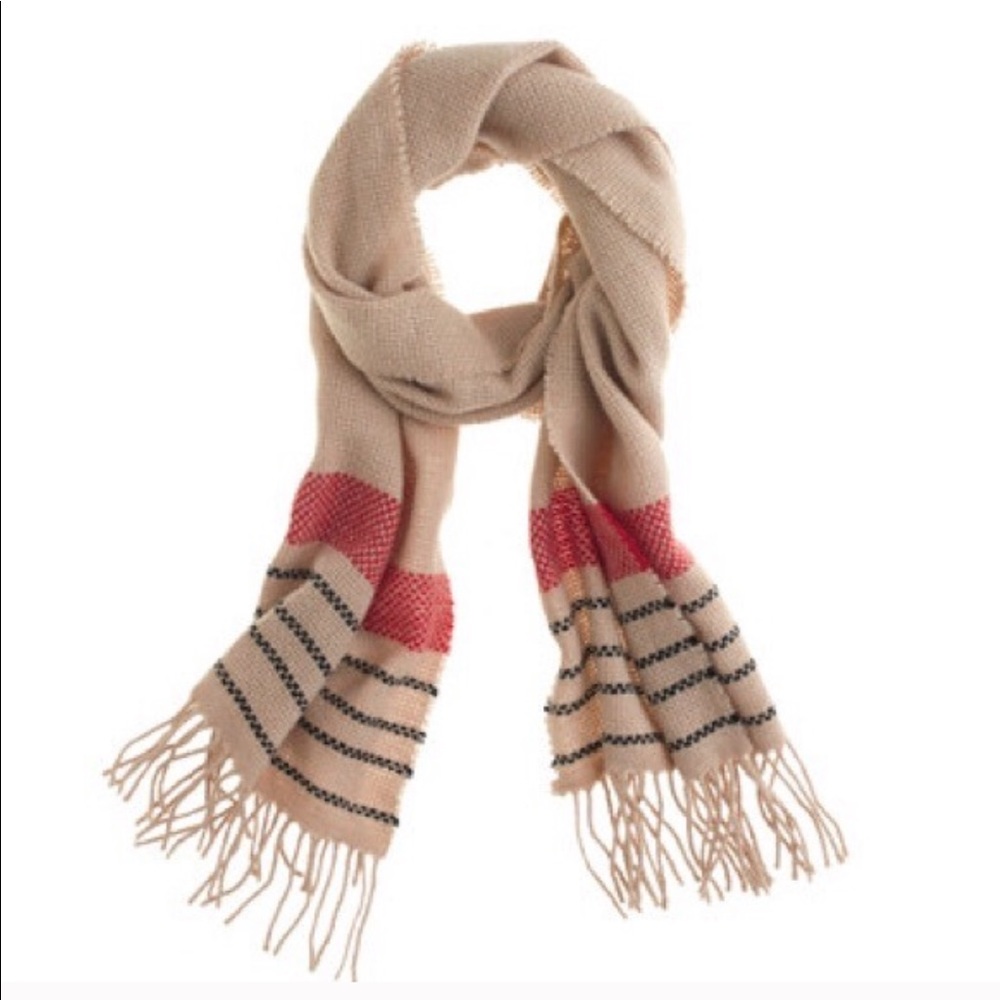 J Crew beige scarf with checkered stripes